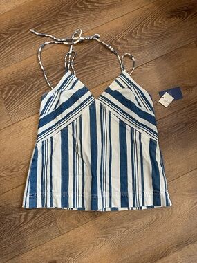 Universal Thread Blue & White Striped V-Neck Spaghetti Strap Camisole